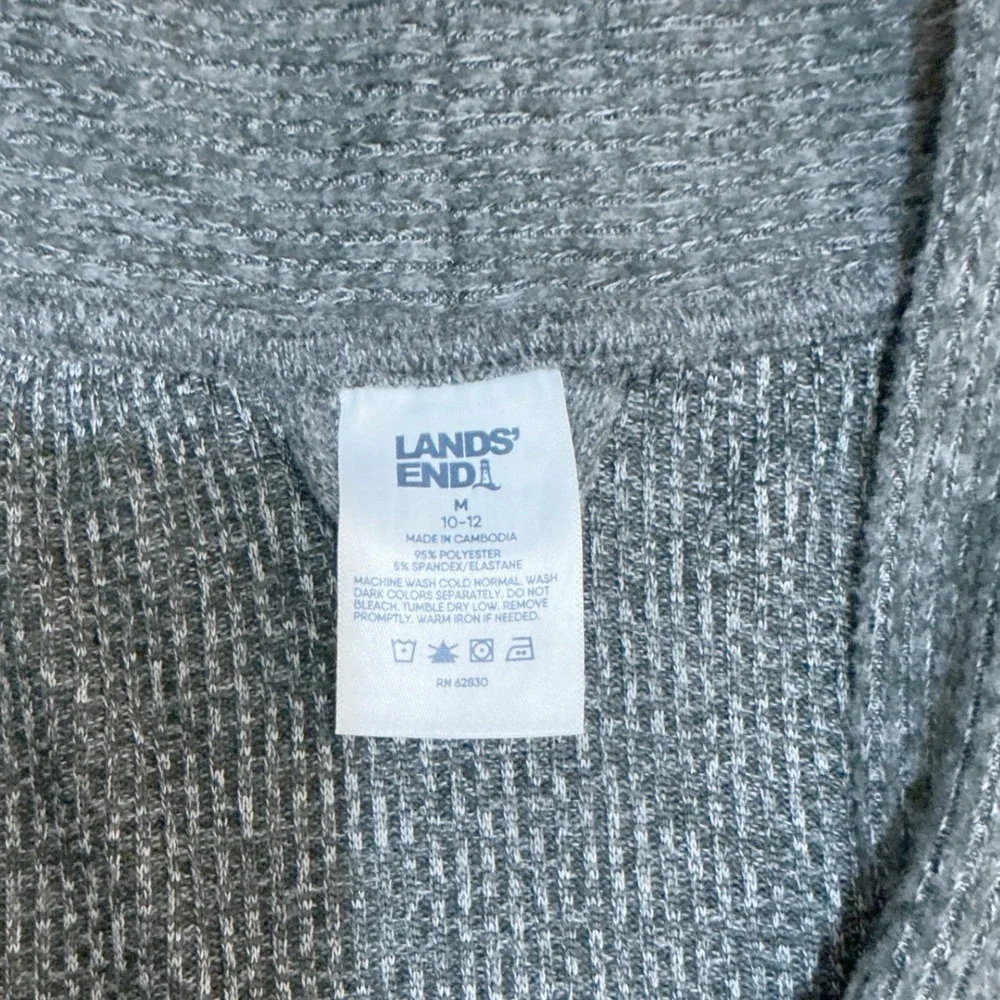 Lands End Robe Womens M Gray Ribbed‎ Knit Tie Waist Cozy Loungewear Minimalist
